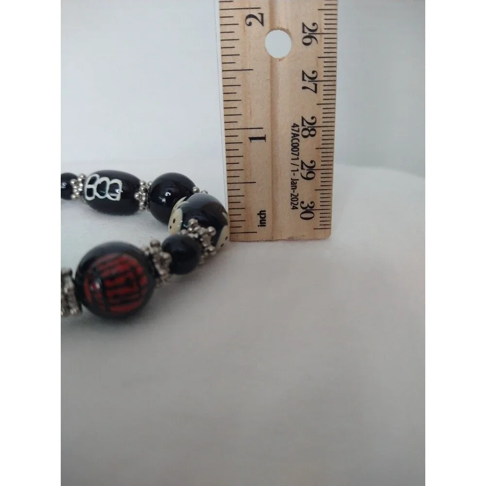 Halloween Black Lampwork Glass Beaded Stretch Bracelet Pumpkin Witch Ghost Boo
